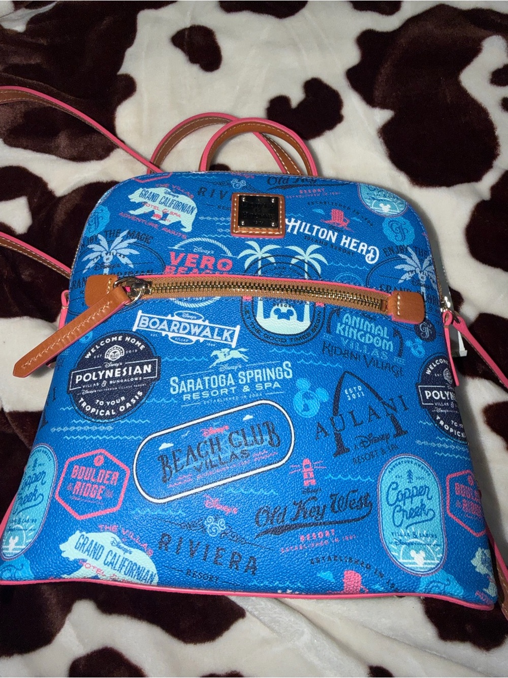 Dooney & Bourke Blue Resort Patch Graphic Crossbody with Pink Trim